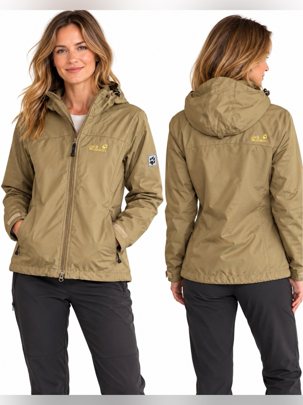 Jack Wolfskin Women’s Stormlock Hyproof Hooded Jacket – Khaki/Tan XS